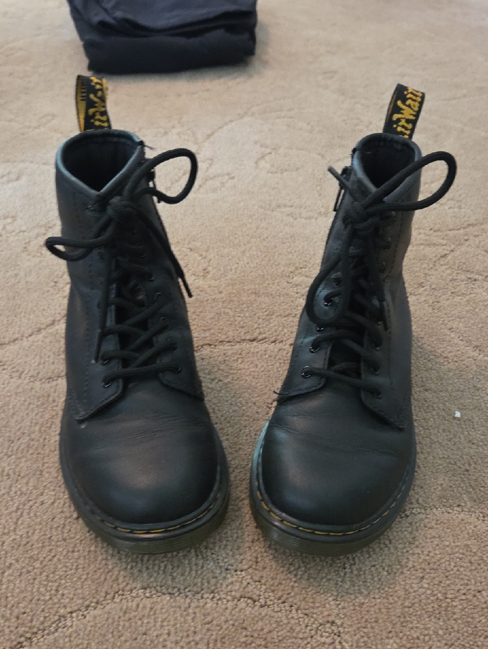 Dr. Martens Black Lace-Up Boots with Yellow Stitching Detail